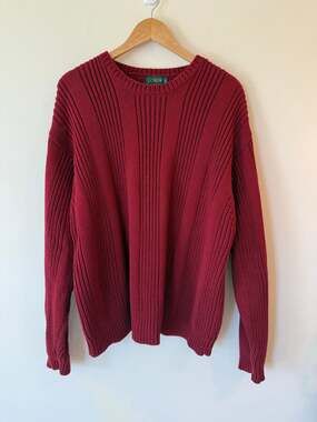 J.CREW Long Sleeve Ribbed Crochet Pullover Sweater Cotton Red Women's Size XL